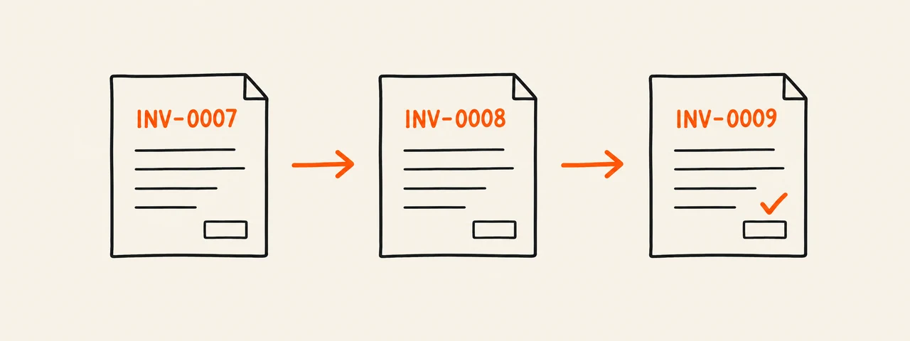 Sequential invoice numbers progressing from INV-0007 to INV-0009